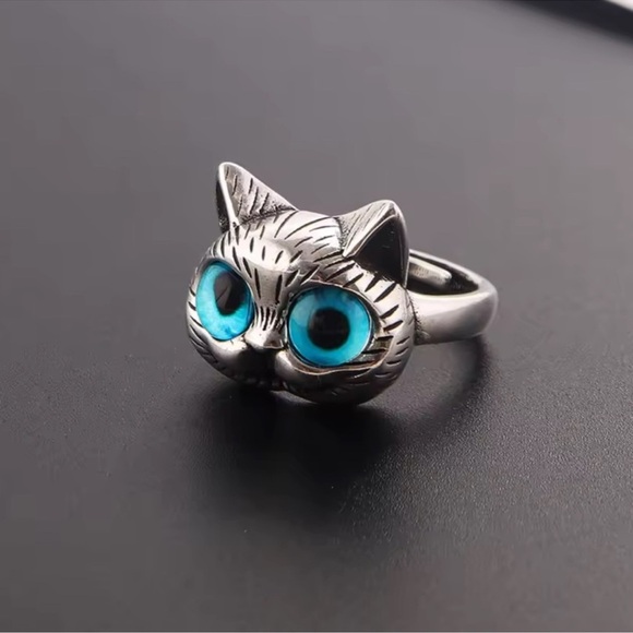 Cat Blue Eyes Silver Ring - Picture 10 of 16